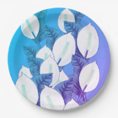 White Peace Lily Illustration Blassblau Lila Pappteller (Vorderseite)