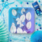 White Peace Lily Illustration Blassblau Lila Pappteller (Party)
