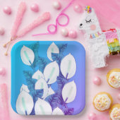 White Peace Lily Illustration Blassblau Lila Pappteller (Party)