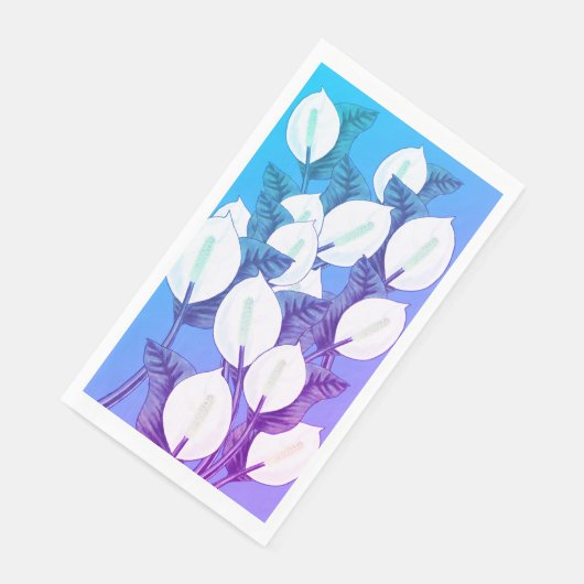 White Peace Lily Illustration Blassblau Lila Serviette (Ecke)