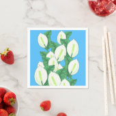 White Peace Lily Illustration Blassblau Serviette (Beispiel)