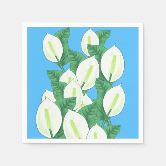 White Peace Lily Illustration Blassblau Serviette (Vorderseite)