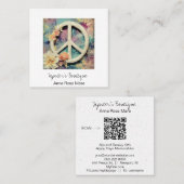 *~* White Peace Sign Blume Grunge Boho AP57 QR Quadratische Visitenkarte (Vorne/Hinten)