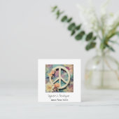 *~* White Peace Sign Blume Grunge Boho AP57 QR Quadratische Visitenkarte (Stehend Vorderseite)