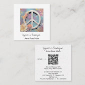 *~* White Peace Sign Blume Grunge Boho QR AP57 Quadratische Visitenkarte (Vorne/Hinten)