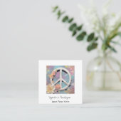 *~* White Peace Sign Blume Grunge Boho QR AP57 Quadratische Visitenkarte (Stehend Vorderseite)