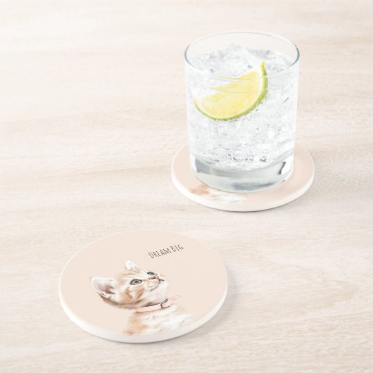 White Peach Cat Getränkeuntersetzer (Seite)