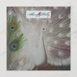 White Peacock and Feather Wedding Einladung