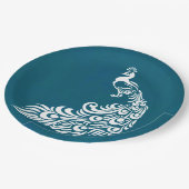 White Peacock auf Aquamarinem Chic Stilvolles Art  Pappteller (Schrägansicht)