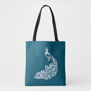 White Peacock auf Aquamarinem Chic Stilvolles Art  Tasche