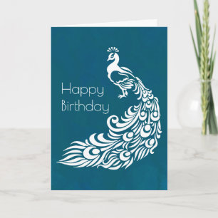 White Peacock auf Aquamarinem Glück zum Geburtstag Karte
