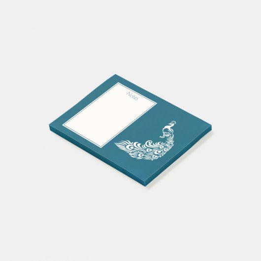 White Peacock auf Aquamarinem, kühl gestaltetem Ar Post-it Klebezettel (angewinkelt)