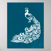 White Peacock auf Aquamarinem, kühl gestaltetem Ar Poster (Vorne)