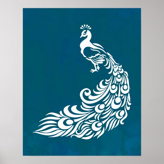 White Peacock auf Aquamarinem, kühl gestaltetem Ar Poster (Vorne)