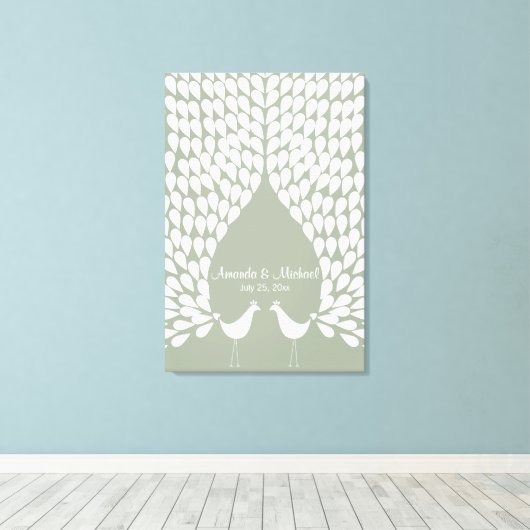 White Peacocks Hochzeitsguestbook Leinwand (Insitu (Holzboden))