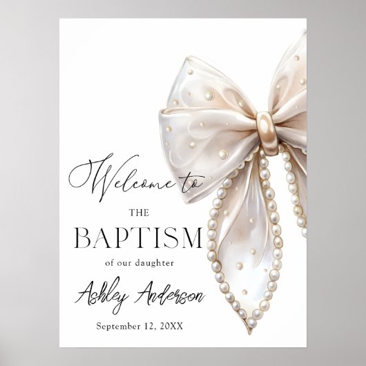 White Pearl Bow Baptism Welcome  Poster (Vorne)