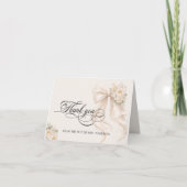 White Pearl Bow Bridal Shower Thank You Card Dankeskarte (Vorderseite)