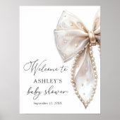 White Pearl Bow Girl Baby Shower Welcome  Poster (Vorne)