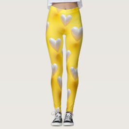 White Pearl Hearts on Yellow Leggings