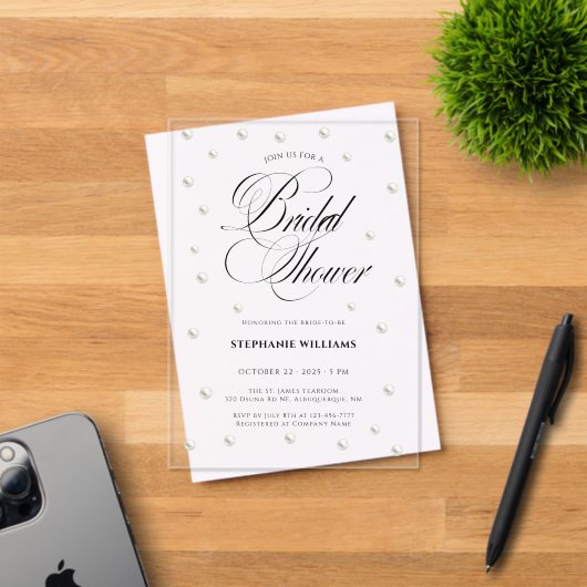 White Pearls Bridal Shower Acryleinladungen (Insitu (Einladungskarte))