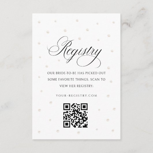 White Pearls Bridal Shower Registry Card Begleitkarte (Vorderseite)