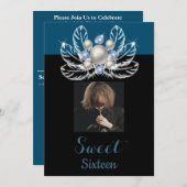 White Pearls & Diamonds White Feathers & Foto Einladung (Vorne/Hinten)