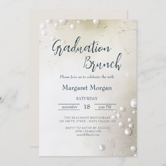 White Pearls Minimalistisch Bridal Brunch Einladung (Vorne/Hinten)