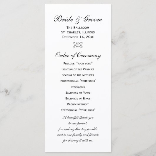 White Pearls und Blue Lace Wedding Programm (Rückseite)