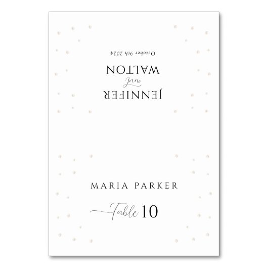 White Pearls Wedding Table Card Tischnummer (Vorderseite)