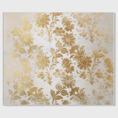 White Pearly Gold Floral Hütte Grungy Damask Geschenkpapier (Flach)