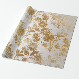 White Pearly Gold Floral Hütte Grungy Damask Geschenkpapier
