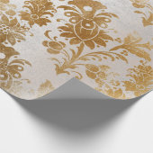 White Pearly Gold Floral Hütte Grungy Damask Geschenkpapier (Ecke)