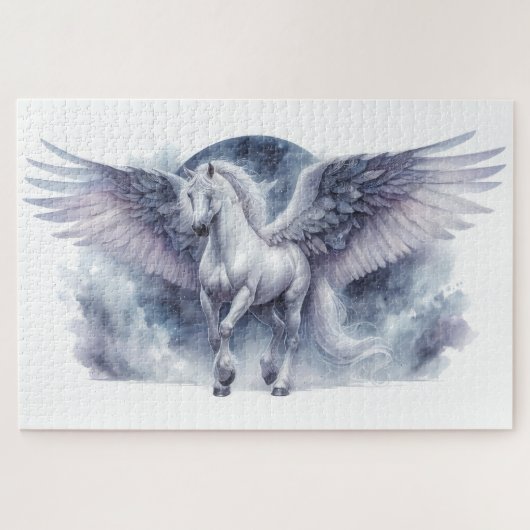 White Pegasus Moonlit Wings Celestial Dream Puzzle (Horizontal)