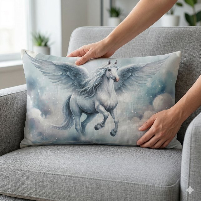 White Pegasus Wings Soft Blue Sky Dreamscape Lendenkissen (White Pegasus Wings Soft Blue Sky Dreamscape Lumbar Pillow On Chair)