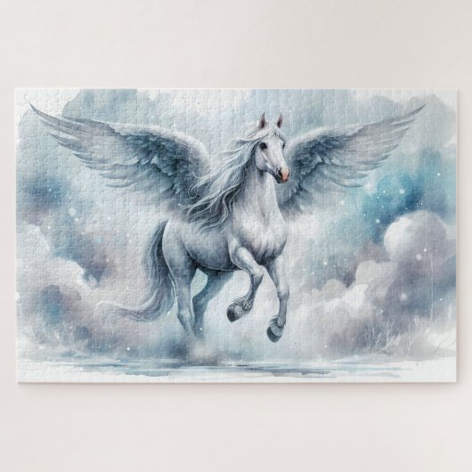 White Pegasus Wings Soft Blue Sky Dreamscape Puzzle (Horizontal)