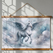 White Pegasus Wings Soft Blue Sky Dreamscape Wandteppich Mit Holzrahmen