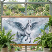 White Pegasus Wings Soft Blue Sky Dreamscape Wandteppich Mit Holzrahmen