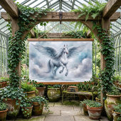 White Pegasus Wings Soft Blue Sky Dreamscape Wandteppich Mit Holzrahmen