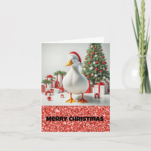 White Pekin Santa Duck Weihnachtskarte Karte (Vorderseite)