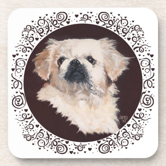 White Pekingese Kopfstudie Getränkeuntersetzer (Vorderseite)