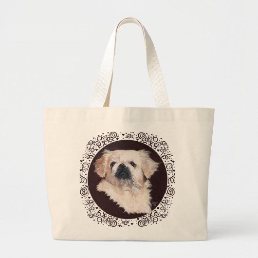 White Pekingese Kopfstudie Jumbo Stoffbeutel (Vorne)