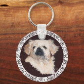White Pekingese Kopfstudie Schlüsselanhänger (Vorderseite)