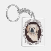 White Pekingese Kopfstudie Schlüsselanhänger (Vorderseite links)