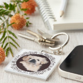 White Pekingese Kopfstudie Schlüsselanhänger (Vorderseite rechts)