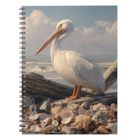 White Pelican Seashell Beach Notebook Notizblock (Vorderseite)