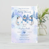White Penguin Winter Baby Dusche Einladung (Stehend Vorderseite)