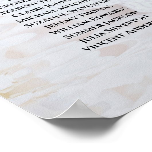 White Peonies 11 Tabelle Hochzeitsdiagramm Poster (Ecke)