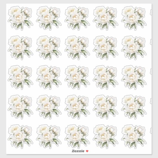 White Peonies Aufkleber (Blatt)