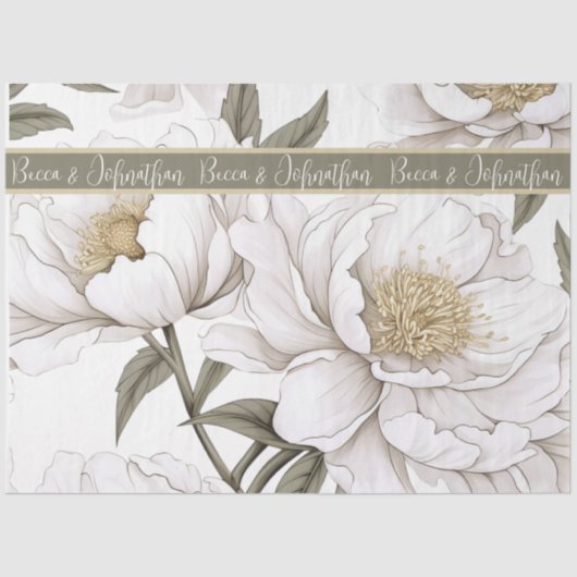 White Peonies | Einfach | Rustikal Seidenpapier (Vorderseite)
