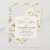 White Peonies | Elegantes florales Brautparty Einladung (Vorne/Hinten)